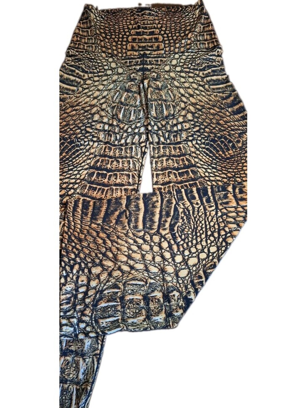 Eva Varro Gator Crocodile Print Wide Leg Palazzo Pants Brown Black Women's - L - Picture 5 of 12